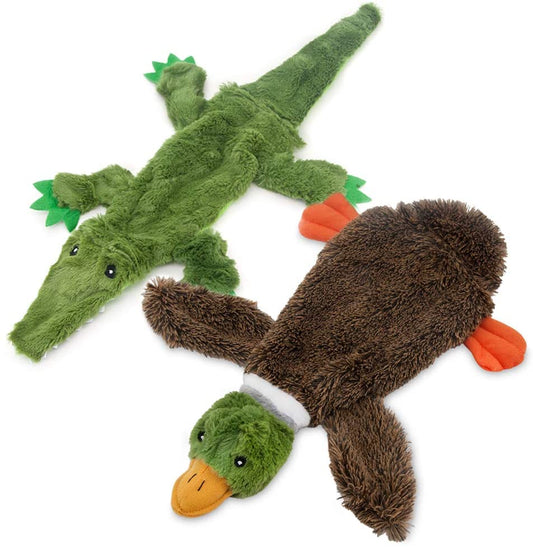 2-In-1 Stuffless Squeaky Dog Toys with Soft, Durable Fabric for Small, Medium, and Large Pets, No Stuffing for Indoor Play, Holds a Plastic Bottle - 1Wild Duck, Alligator, Medium